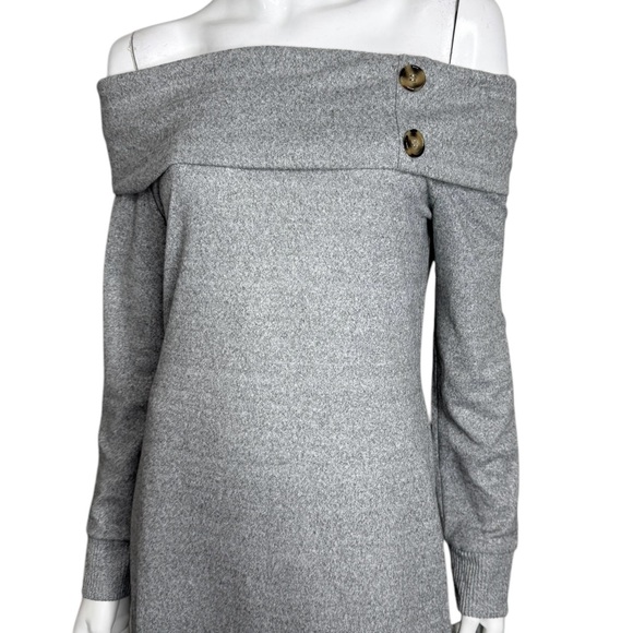 🤑 4/$24 Derek Heart Long Sleeve Off Shoulder Grey Knit Sweater Dress - Picture 2 of 6